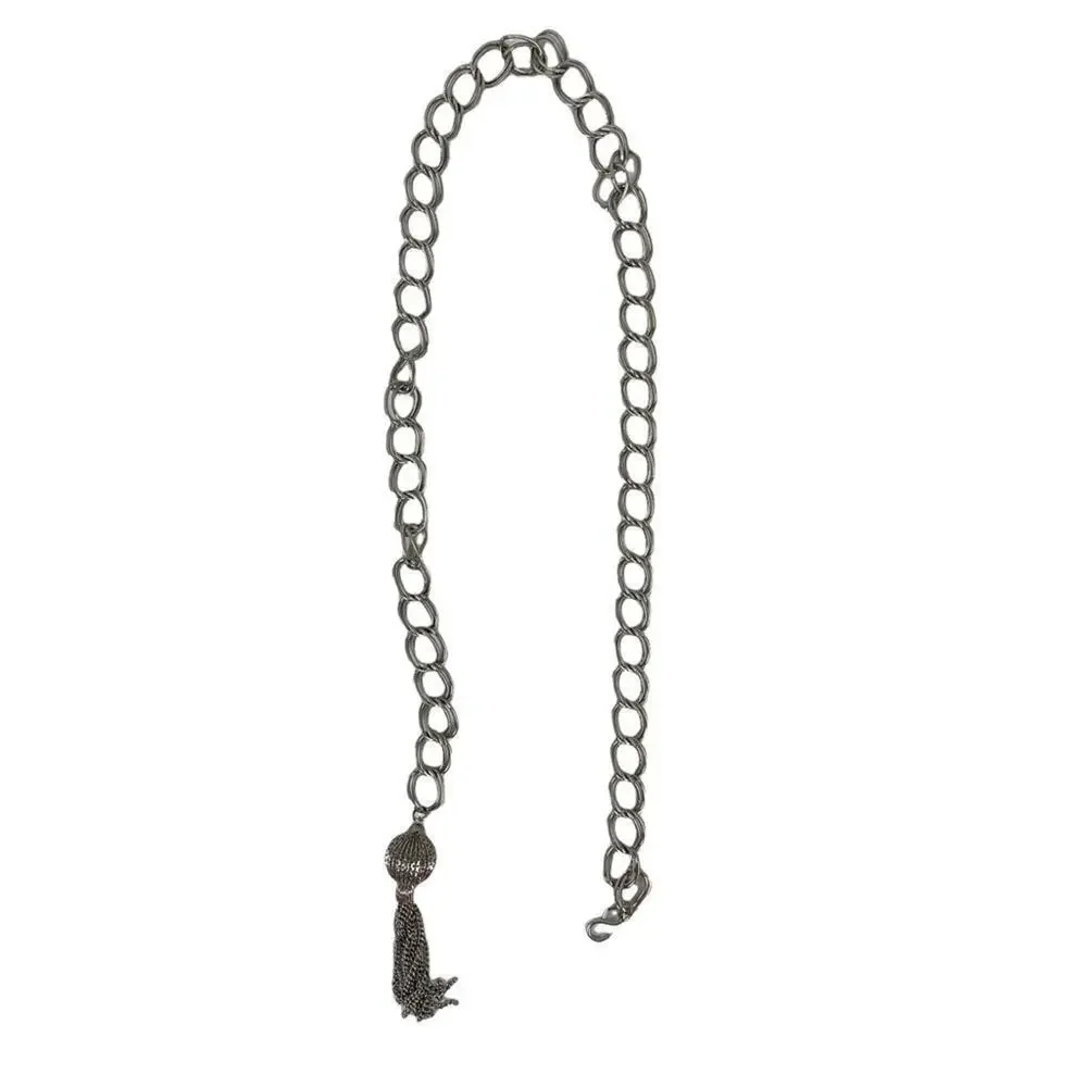 VTG Retro Silver Belt Metal Link Chain Belt Tassel Charm